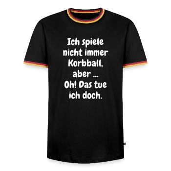 Ich spiele nicht immer Korbball (weiße Schrift) - Männer Kontrast-T-Shirt - Schwarz/Dreifarbig - Vorne - AI Model Male 178 light (178cm) & AI Model Male 185 light (185cm)