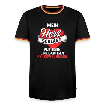 Battements de cœur pour un pompier - T-shirt contrasté Homme - noir/tricolore - Devant - AI Model Male 178 light (178cm) & AI Model Male 185 light (185cm)