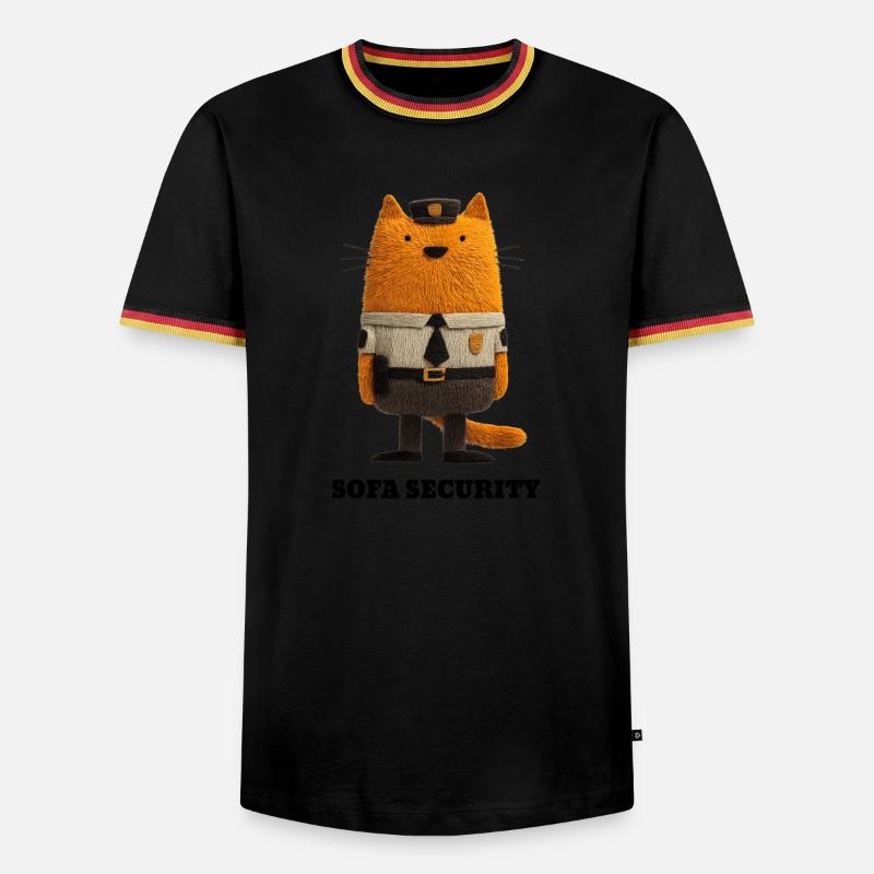 Katze im Security Look - Sofa Security - Männer Kontrast-T-Shirt - Schwarz/Dreifarbig