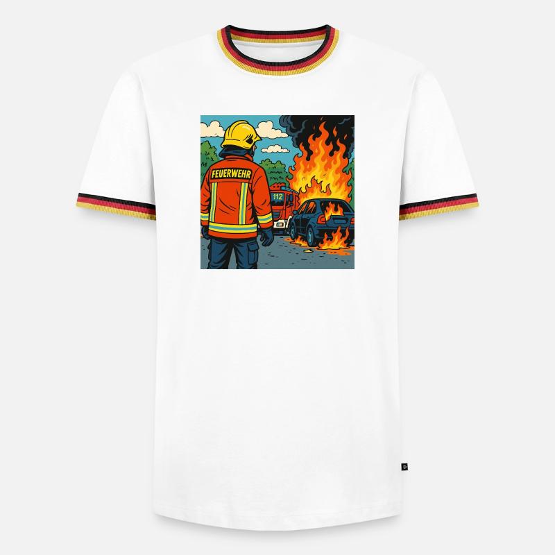 Brandbekämpfer Cartoon Einsatz - Männer Kontrast-T-Shirt - Weiß/Dreifarbig