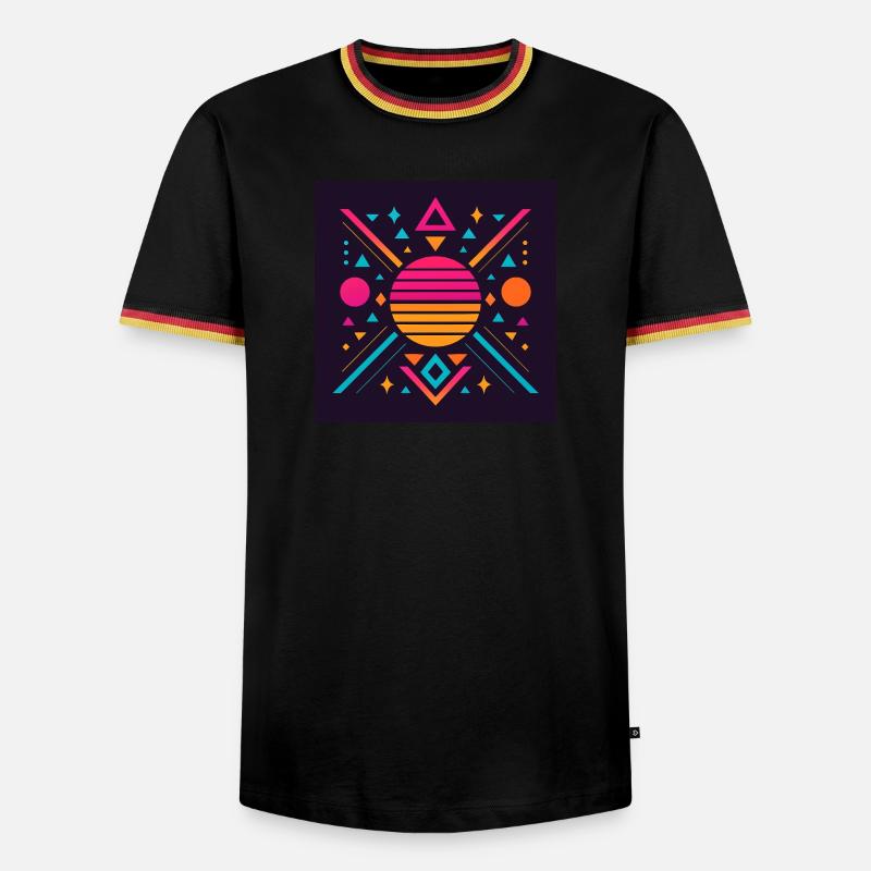 Synthwave geometric pattern - Men's Ringer Shirt - black/tricolour