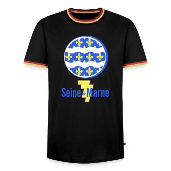Logo Seine et Marne 77 - Men's Ringer Shirt - black/tricolour - Front - AI Model Male 178 light (178cm) & AI Model Male 185 light (185cm)