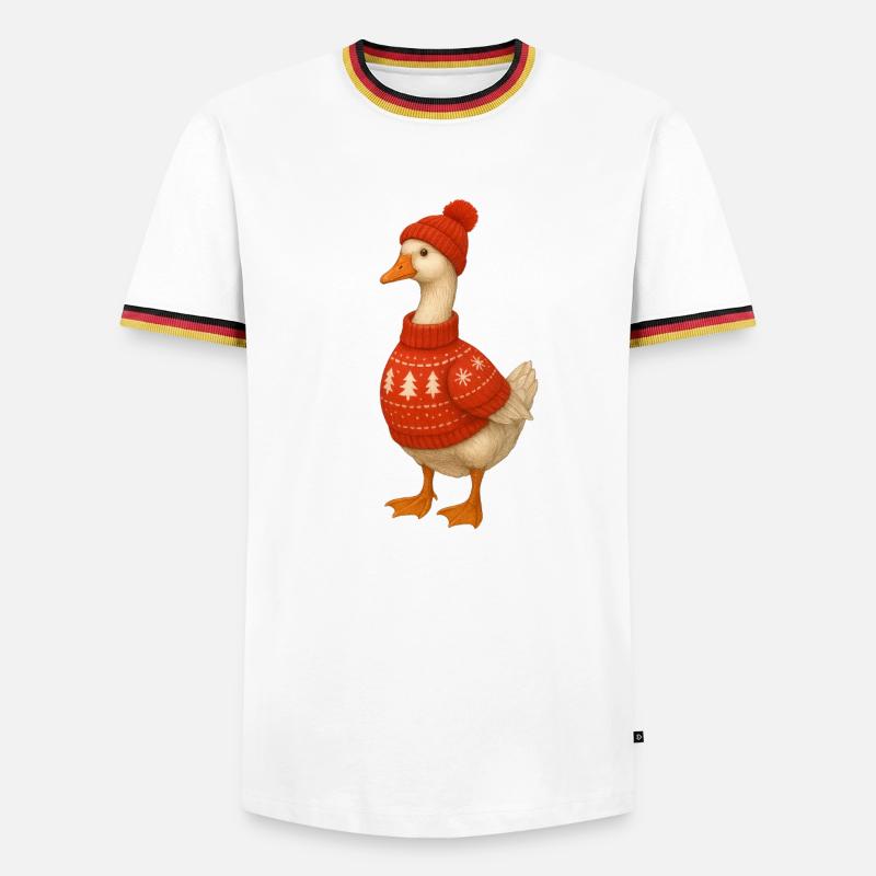 Gans im Strickpullover - Männer Kontrast-T-Shirt - Weiß/Dreifarbig