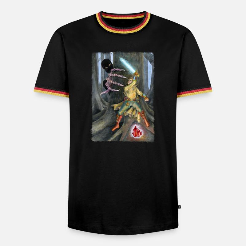 Fantasy Hero Battling Shadow Creature - Men's Ringer Shirt - white/tricolour