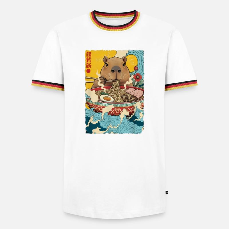 Capybara Eats Ramen Noodles - Men's Ringer Shirt - white/tricolour