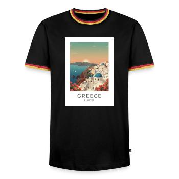 Santorini Sunset Coastal View - Men's Ringer Shirt - black/tricolour - Front - AI Model Male 178 light (178cm) & AI Model Male 185 light (185cm)