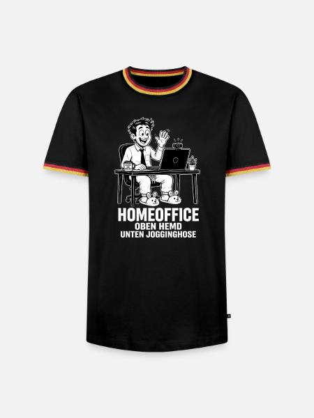 Homeoffice-Style – Oben Hemd unten Jogginghose - Männer Kontrast-T-Shirt - Schwarz/Dreifarbig