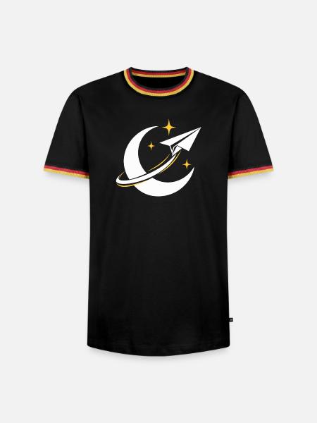Papierflieger im Mondorbit - Männer Kontrast-T-Shirt - Schwarz/Dreifarbig