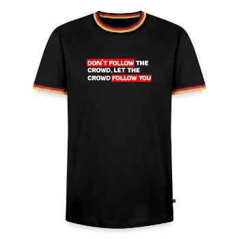 Control your own track: Don't follow the crowd - Men's Ringer Shirt - black/tricolour - Front - AI Model Male 178 light (178cm) & AI Model Male 185 light (185cm)