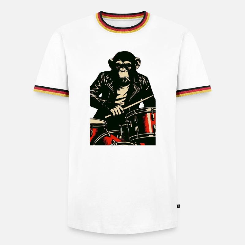 Chimp Drummer in Leather Jacket - Men's Ringer Shirt - white/tricolour