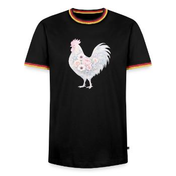 Hahn Blumen Aquarell - Männer Kontrast-T-Shirt - Schwarz/Dreifarbig - Vorne - AI Model Male 178 light (178cm) & AI Model Male 185 light (185cm)