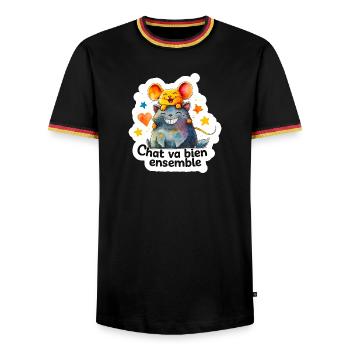 Chat et Souris Heureux Ensemble - T-shirt contrasté Homme - noir/tricolore - Devant - AI Model Male 178 light (178cm) & AI Model Male 185 light (185cm)