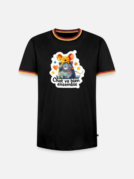 Chat et Souris Heureux Ensemble - T-shirt contrasté Homme - noir/tricolore