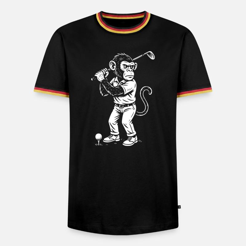 Chimp playing golf gift - Men's Ringer Shirt - black/tricolour