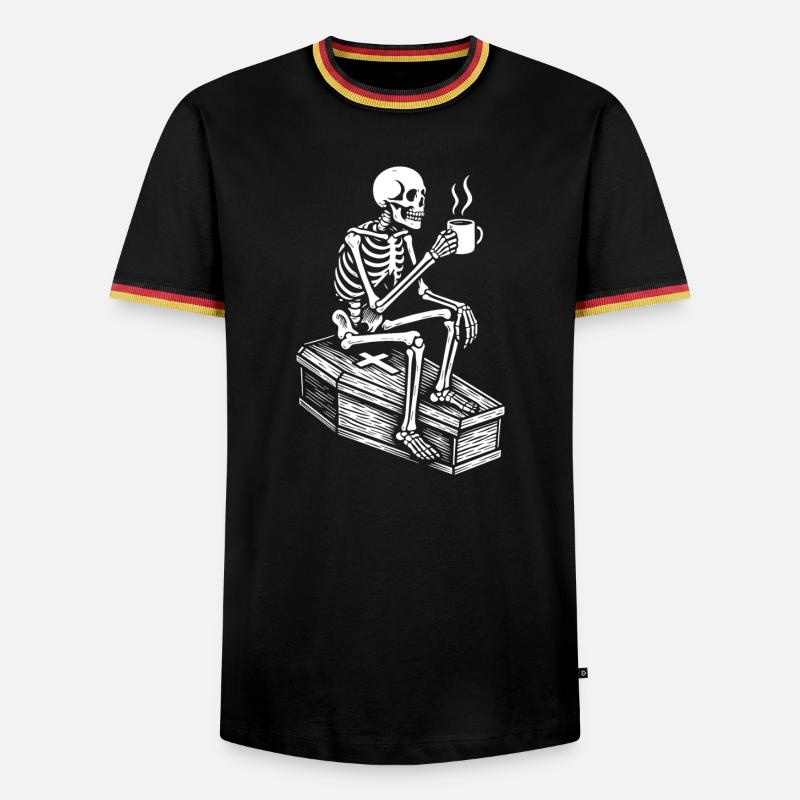 Skeleton drinking espresso - Men's Ringer Shirt - black/tricolour