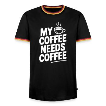 My Coffee Needs Coffee - Men's Ringer Shirt - black/tricolour - Front - AI Model Male 178 light (178cm) & AI Model Male 185 light (185cm)