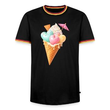 Herz Eis in Waffel Illustration  - Männer Kontrast-T-Shirt - Schwarz/Dreifarbig - Vorne - AI Model Male 178 light (178cm) & AI Model Male 185 light (185cm)