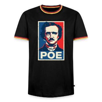Gothic Literary Portrait Poster - Men's Ringer Shirt - black/tricolour - Front - AI Model Male 178 light (178cm) & AI Model Male 185 light (185cm)