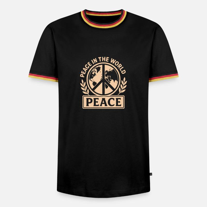 Globale Botschaft der Friedfertigkeit - Männer Kontrast-T-Shirt - Schwarz/Dreifarbig