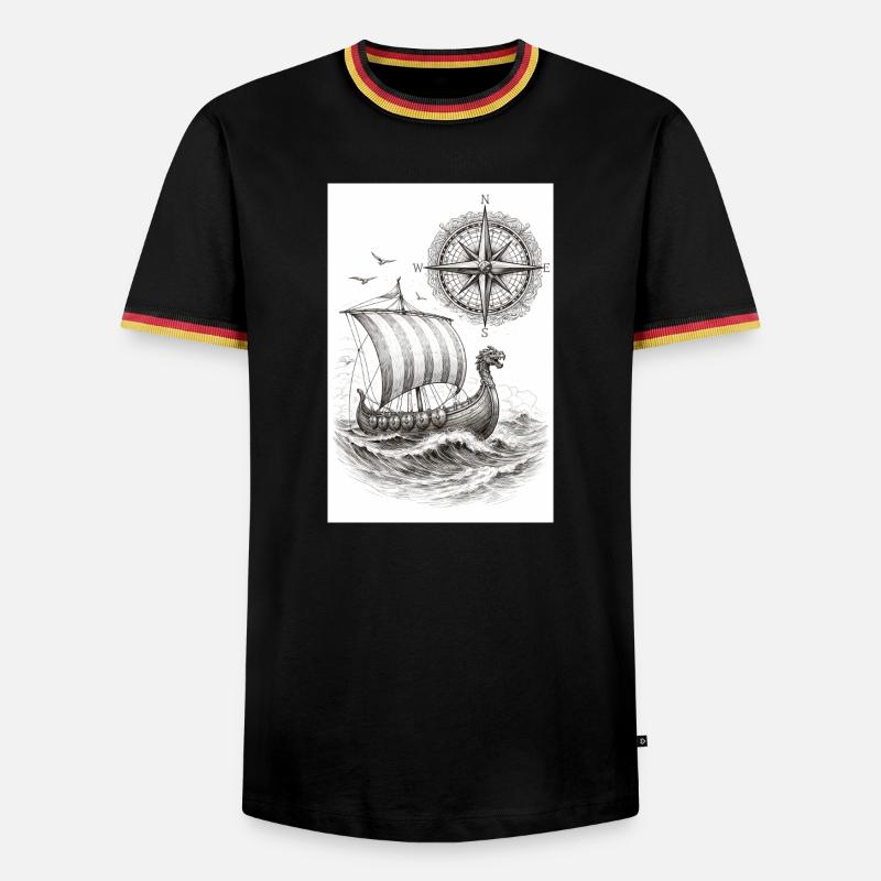 Compass Viking Sailing Ship - Men's Ringer Shirt - black/tricolour