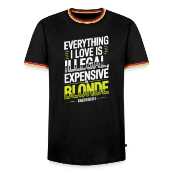Everything I Love Illegal Expensive Blonde Männer - Männer Kontrast-T-Shirt - Schwarz/Dreifarbig - Vorne - AI Model Male 178 light (178cm) & AI Model Male 185 light (185cm)