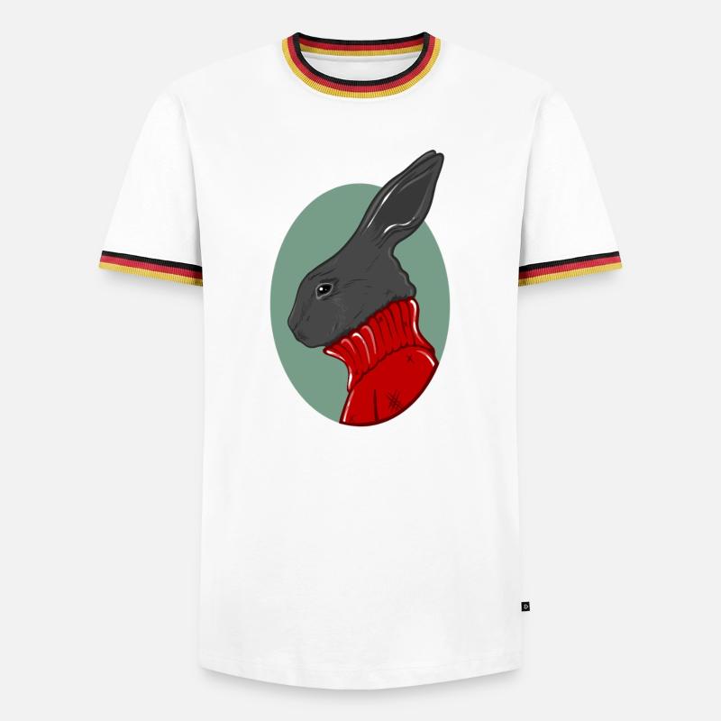 Hase mit rotem Pullover - Männer Kontrast-T-Shirt - Weiß/Dreifarbig