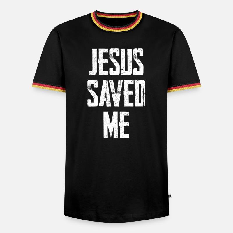 Jesus Saved Me Distressed Text - Men's Ringer Shirt - black/tricolour