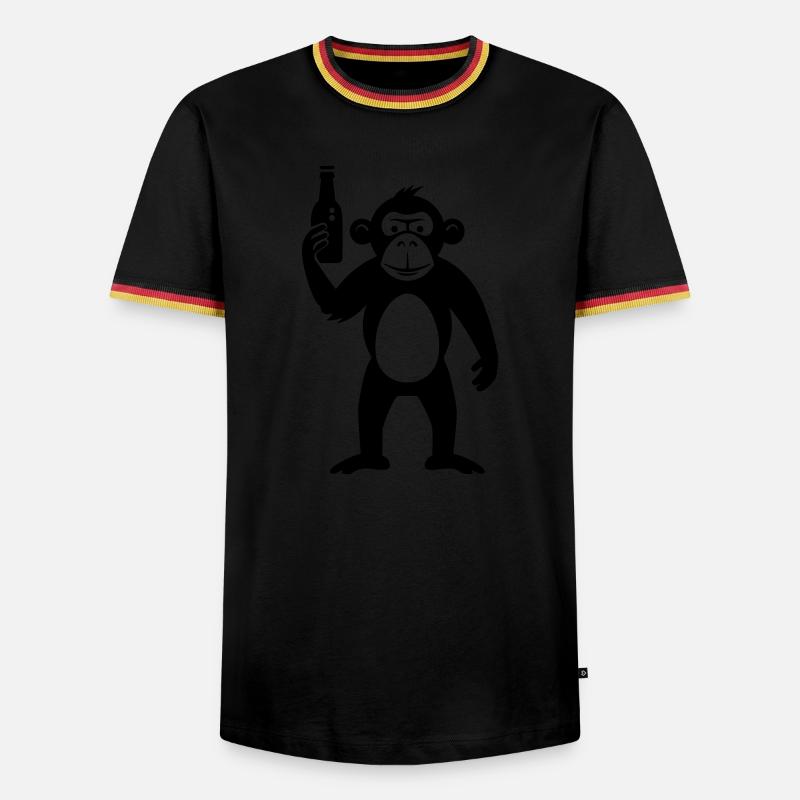 Monkey with beer bottle - Men's Ringer Shirt - black/tricolour