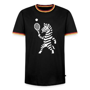 Minimalistische Zebra Tennis Spieler Silhouette  - Männer Kontrast-T-Shirt - Schwarz/Dreifarbig - Vorne - AI Model Male 178 light (178cm) & AI Model Male 185 light (185cm)