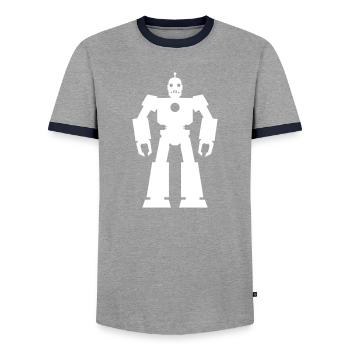Roboter – KI Technik Sci-Fi Nerd Design - Männer Kontrast-T-Shirt - Grau/Navy  - Vorne - AI Model Female 172 light (172cm) & AI Model Male 178 light (178cm)