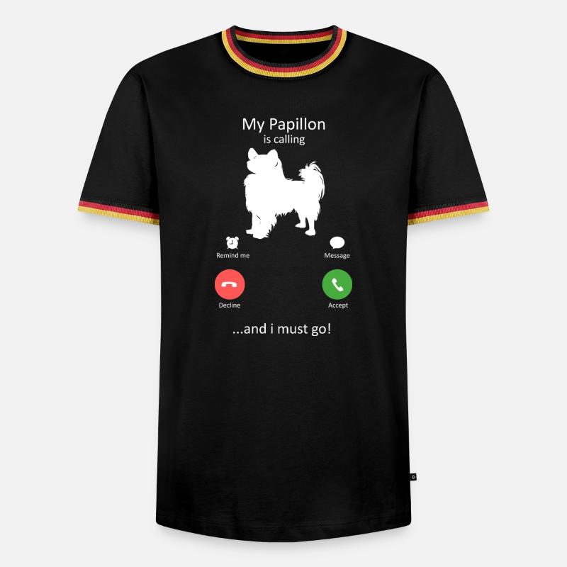 Papillon Dog Calling Smartphone Interface - Men's Ringer Shirt - black/tricolour