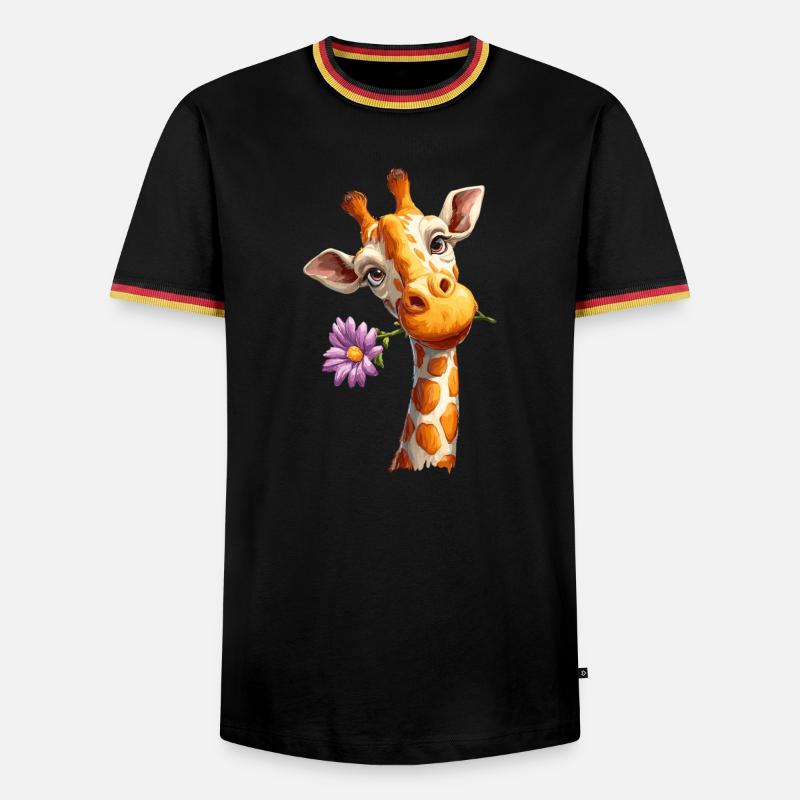 Giraffe mit Blume - Männer Kontrast-T-Shirt - Schwarz/Dreifarbig