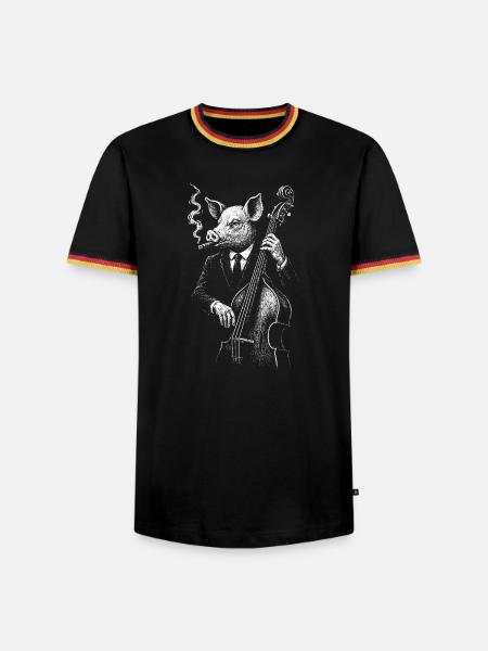 Jazz Pig am Kontrabass - Männer Kontrast-T-Shirt - Schwarz/Dreifarbig