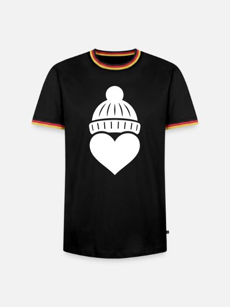 Herz Winter Mütze Liebe - Männer Kontrast-T-Shirt - Schwarz/Dreifarbig