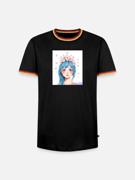 Blauhaar Mädchen mit Blumenkranz - Männer Kontrast-T-Shirt - Schwarz/Dreifarbig