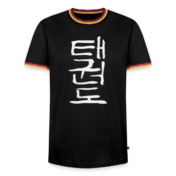 Taekwondo (Korean script) - Men's Ringer Shirt - black/tricolour - Front - AI Model Male 178 light (178cm) & AI Model Male 185 light (185cm)