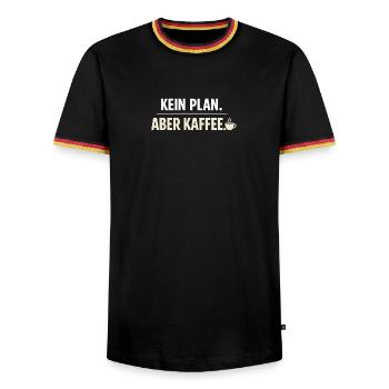 Kein Plan aber Kaffee - Männer Kontrast-T-Shirt - Schwarz/Dreifarbig - Vorne - AI Model Male 178 light (178cm) & AI Model Male 185 light (185cm)
