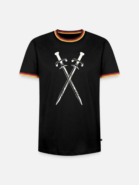 Zwei Schwerter im Cross-Design - Männer Kontrast-T-Shirt - Schwarz/Dreifarbig