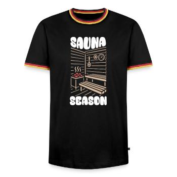 Sauna Season - Sauna - Saying - Men's Ringer Shirt - black/tricolour - Front - AI Model Male 178 light (178cm) & AI Model Male 185 light (185cm)