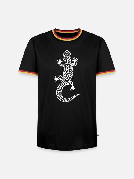 Gecko-Doodle Weiß auf Schwarz - Männer Kontrast-T-Shirt - Schwarz/Dreifarbig