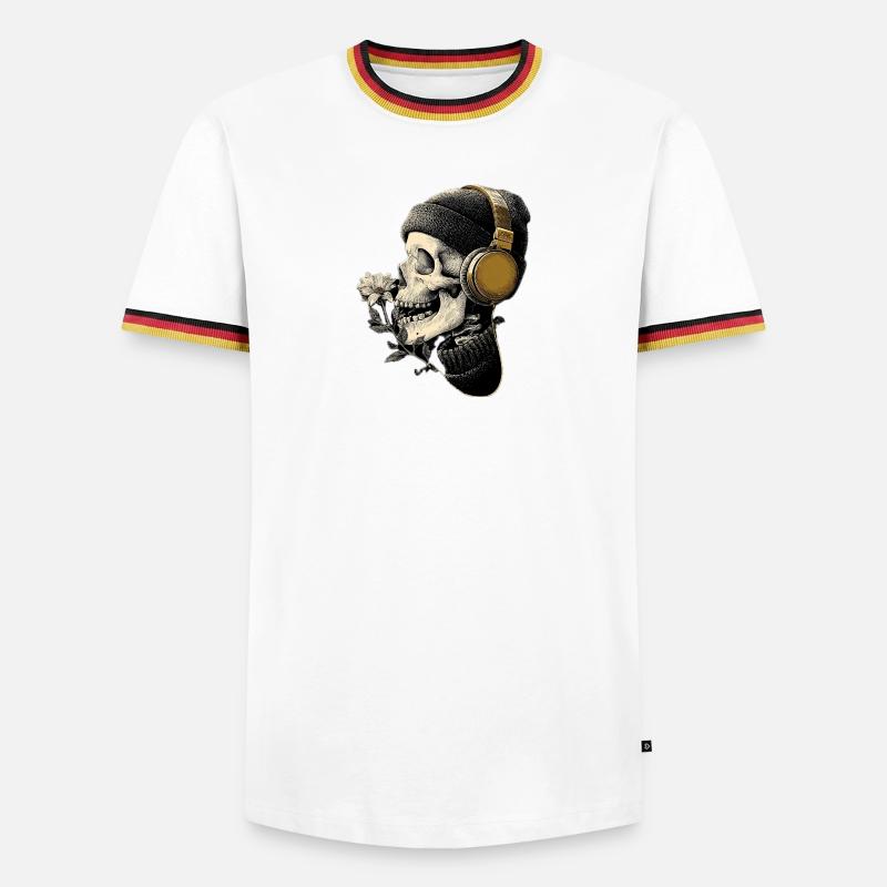 Kopfhörer-Skull mit Blume - Männer Kontrast-T-Shirt - Weiß/Dreifarbig