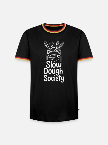 Slow Dough Society: Rustikales Brot-Emblem - Männer Kontrast-T-Shirt - Schwarz/Dreifarbig