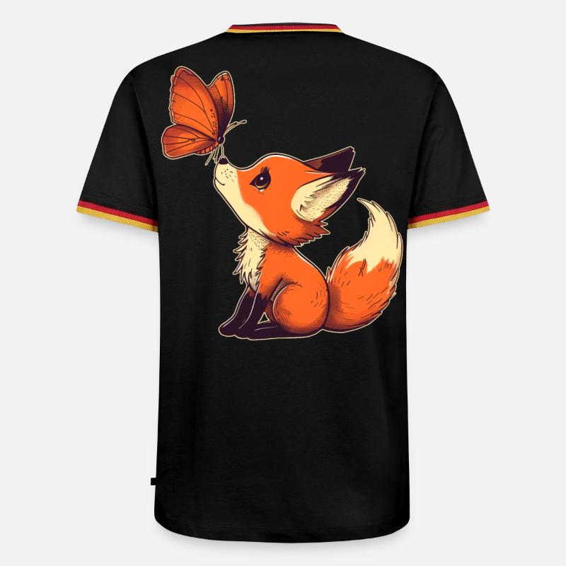 Fuchs mit Schmetterling - Männer Kontrast-T-Shirt - Schwarz/Dreifarbig