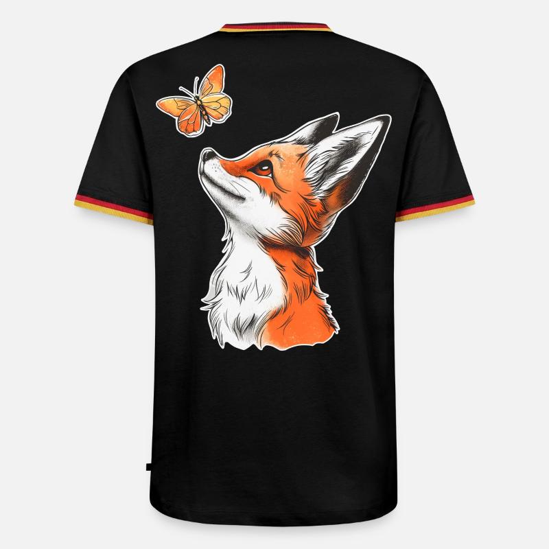 Fuchs mit Schmetterling - Männer Kontrast-T-Shirt - Schwarz/Dreifarbig