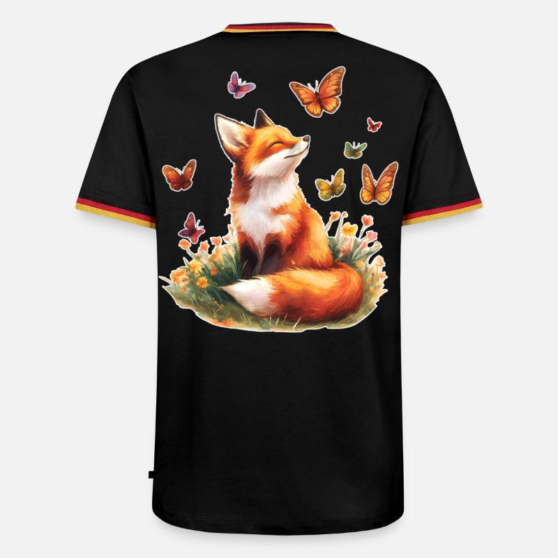 Fuchs mit Schmetterlingen - Männer Kontrast-T-Shirt - Schwarz/Dreifarbig