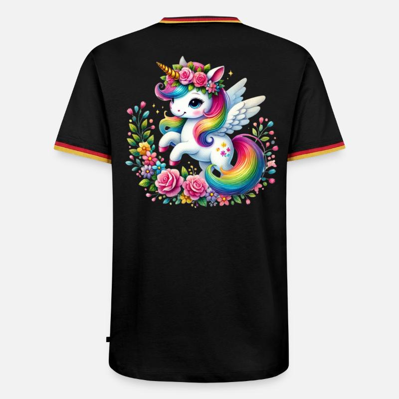 Regenbogen Fleur Einhorn - Männer Kontrast-T-Shirt - Schwarz/Dreifarbig