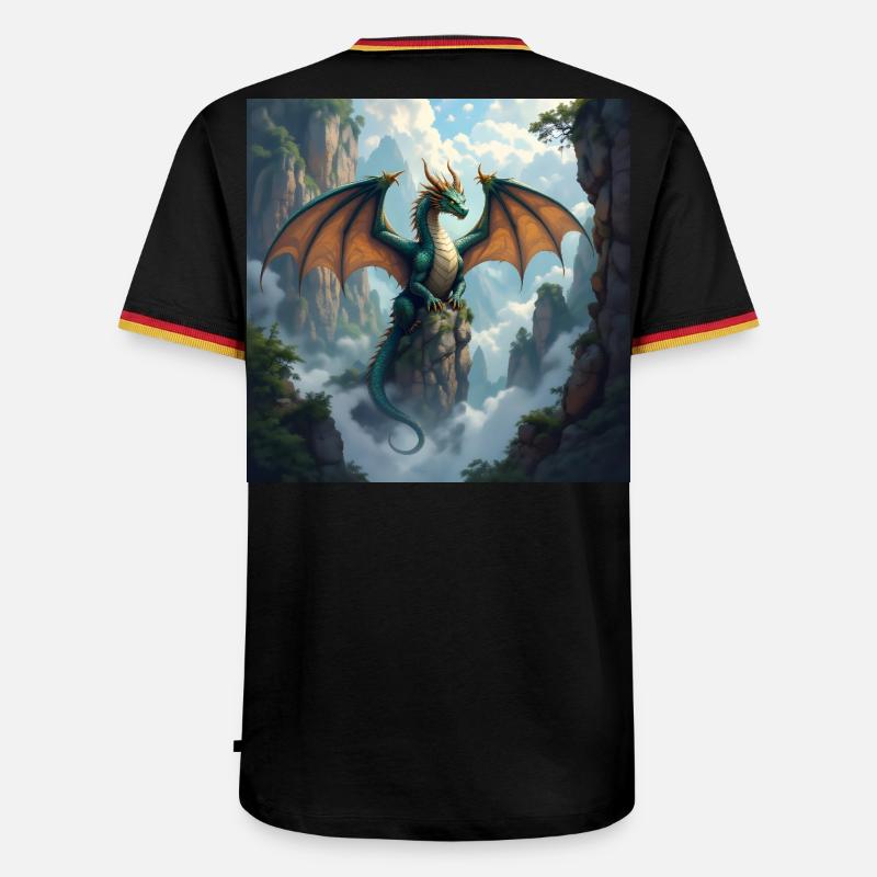 Dragon's Crown above Misty Cliffs - Men's Ringer Shirt - black/tricolour