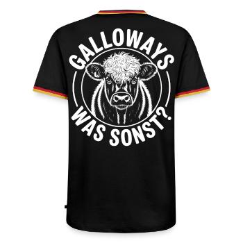 Galloway Cow Emblem - Men's Ringer Shirt - black/tricolour - Back - AI Model Male 185 light (185cm)