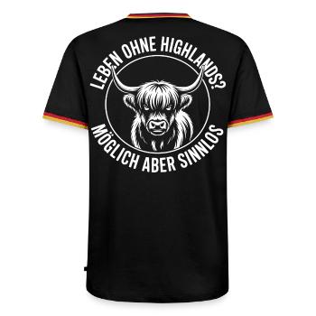 Highland Rinder - Männer Kontrast-T-Shirt - Schwarz/Dreifarbig - Hinten - AI Model Male 185 light (185cm)