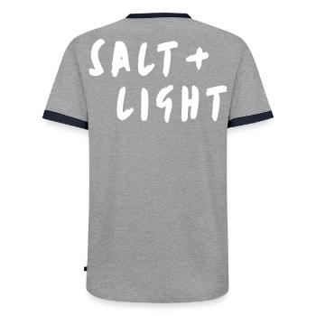 Salt + light - Men's Ringer Shirt - grey/navy  - Back - AI Model Male 178 light (178cm)